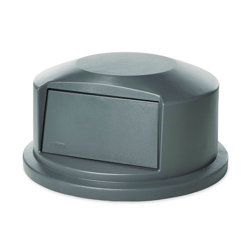 Picture of Round BRUTE Dome Top Receptacle, Push Door for 44 gal Containers, 24.81" Diameter x 12.63h, Gray