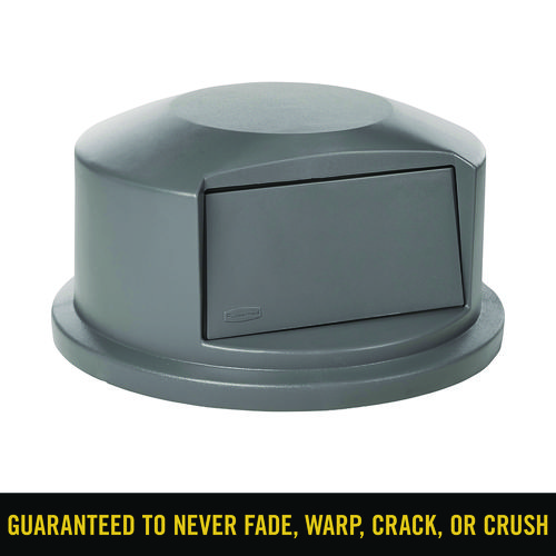 Picture of Round BRUTE Dome Top Receptacle, Push Door for 44 gal Containers, 24.81" Diameter x 12.63h, Gray