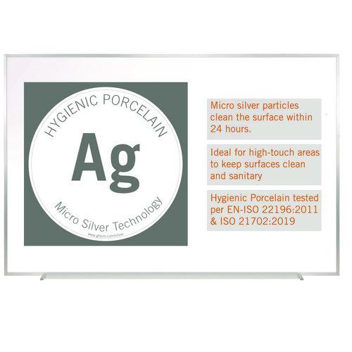 Picture of Hygienic Porcelain Magnetic Whiteboard with Aluminum Frame, 87.91" x 48.5", White Surface, Satin Aluminum Frame