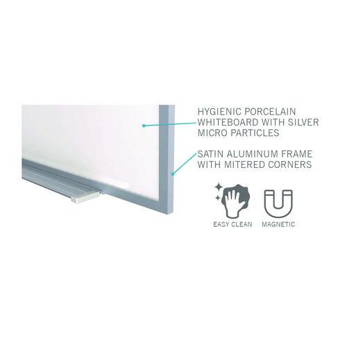 Picture of Hygienic Porcelain Magnetic Whiteboard with Aluminum Frame, 87.91" x 48.5", White Surface, Satin Aluminum Frame