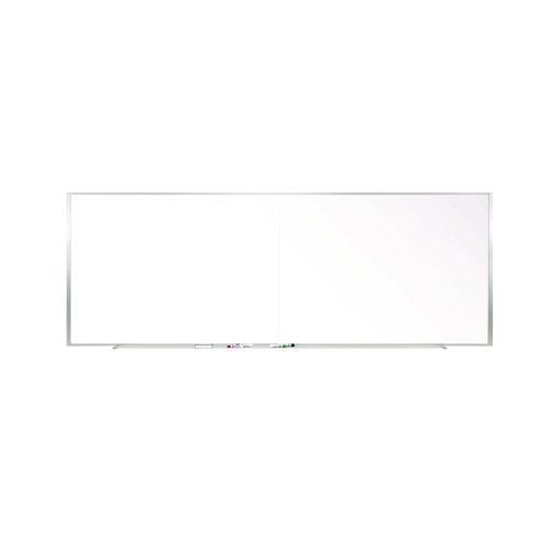 Picture of Two-Piece M1 Porcelain Magnetic Whiteboard, 120.75" x 48.5", White Surface, Satin Aluminum Frame