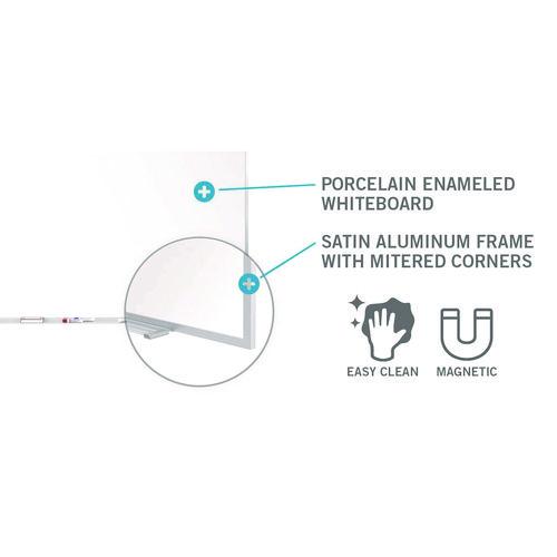 Picture of Two-Piece M1 Porcelain Magnetic Whiteboard, 176" x 48.5", White Surface, Satin Aluminum Frame
