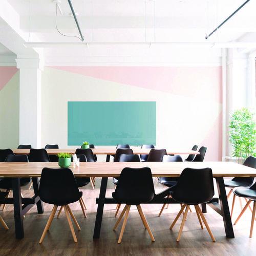 Picture of Aria Low-Profile Frameless Magnetic Glassboard, 72" x 48", Denim Blue Surface