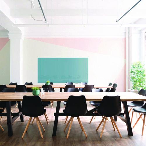 Picture of Aria Low-Profile Frameless Magnetic Glassboard, 48" x 36", Denim Blue Surface