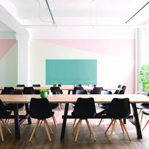 Picture of Aria Low-Profile Frameless Magnetic Glassboard, 96" x 48", Denim Blue Surface