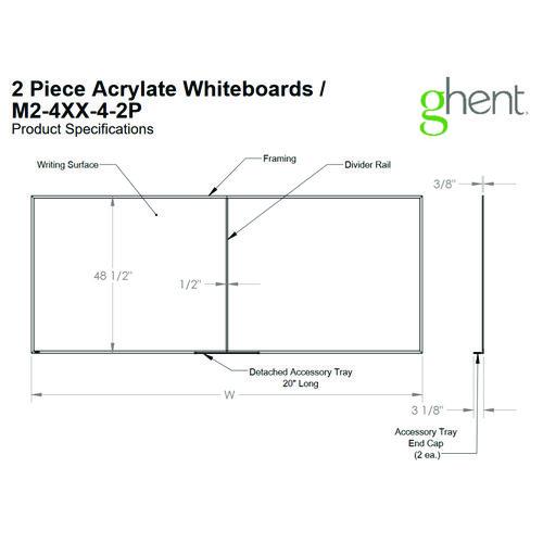 Picture of Two-Piece M2 Non-Magnetic Whiteboard with Aluminum Frame, 144.5" x 48.5", White Surface, Satin Aluminum Frame