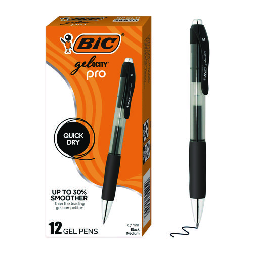 Gel-ocity+Pro+Quick+Dry+Gel+Pen%2C+Retractable%2C+Medium+0.7+mm%2C+Black+Ink%2C+Black%2FClear+Barrel%2C+12%2FPack