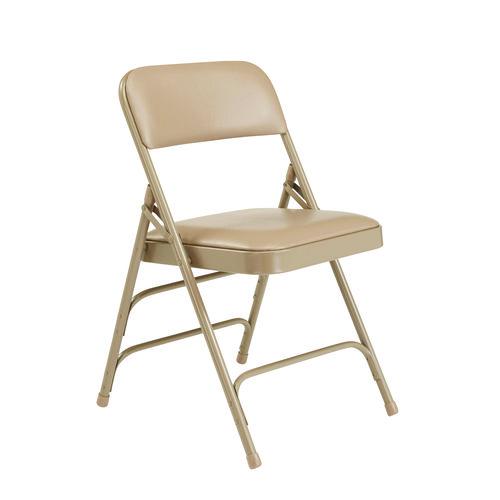 Picture of 1300 Series Premium Vinyl Upholstered Triple Brace Double Hinge Folding Chair, Supports 500 lb, Beige Seat/Back/Base, 4/Pack
