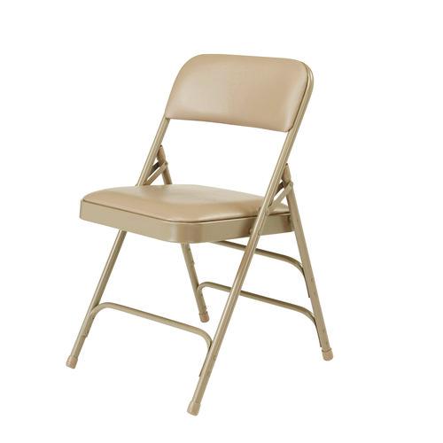 Picture of 1300 Series Premium Vinyl Upholstered Triple Brace Double Hinge Folding Chair, Supports 500 lb, Beige Seat/Back/Base, 4/Pack