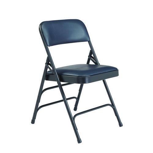 Picture of 1300 Series Premium Vinyl Upholstered Triple Brace Double Hinge Folding Chair, Supports 500 lb, Blue Seat/Back/Base, 4/Pack