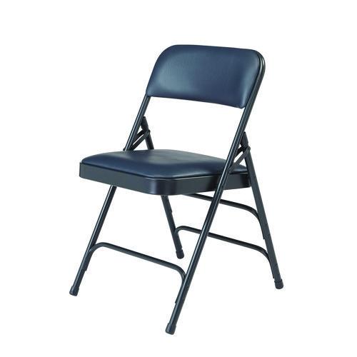 Picture of 1300 Series Premium Vinyl Upholstered Triple Brace Double Hinge Folding Chair, Supports 500 lb, Blue Seat/Back/Base, 4/Pack