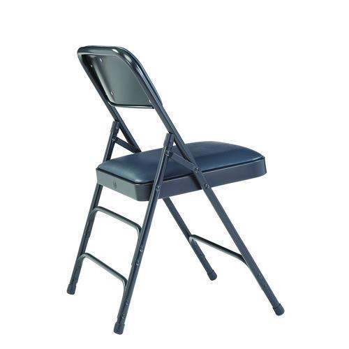 Picture of 1300 Series Premium Vinyl Upholstered Triple Brace Double Hinge Folding Chair, Supports 500 lb, Blue Seat/Back/Base, 4/Pack