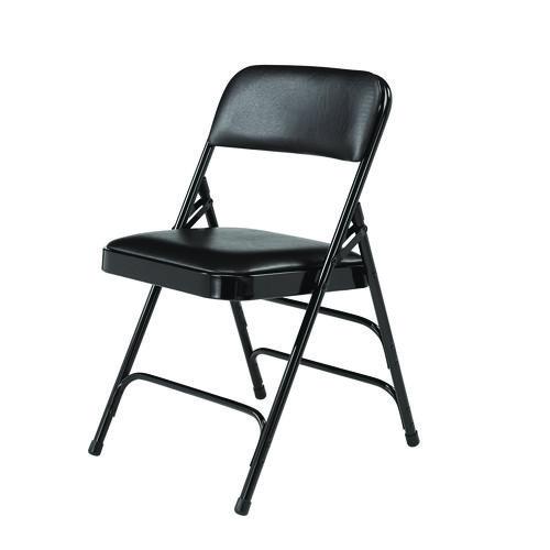 Picture of 1300 Series Premium Vinyl Upholstered Triple Brace Double Hinge Folding Chair, Supports 500 lb, Black Seat/Back/Base, 4/Pack