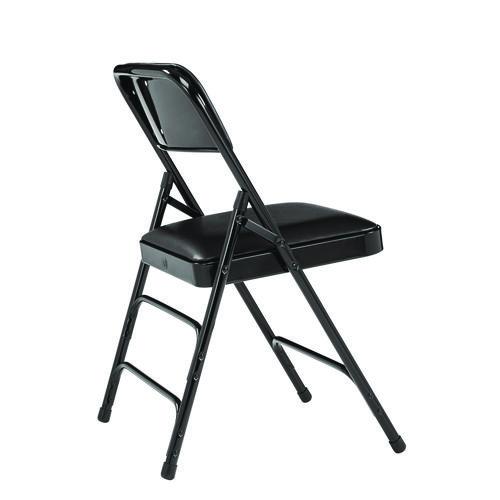 Picture of 1300 Series Premium Vinyl Upholstered Triple Brace Double Hinge Folding Chair, Supports 500 lb, Black Seat/Back/Base, 4/Pack