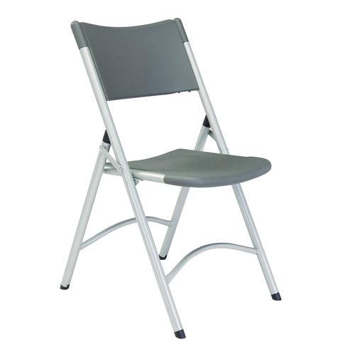 Picture of 600 Series Heavy Duty Plastic Folding Chair, Supports Up to 500 lb, 18" Seat Height, Gray Seat/Back, Silver Base, 4/Pack