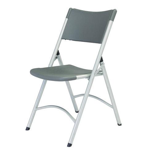 Picture of 600 Series Heavy Duty Plastic Folding Chair, Supports Up to 500 lb, 18" Seat Height, Gray Seat/Back, Silver Base, 4/Pack