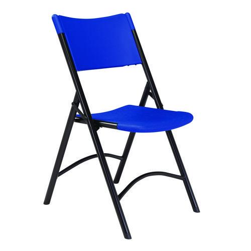 Picture of 600 Series Heavy Duty Plastic Folding Chair, Supports Up to 500 lb, 18" Seat Height, Blue Seat/Back, Black Base, 4/Pack