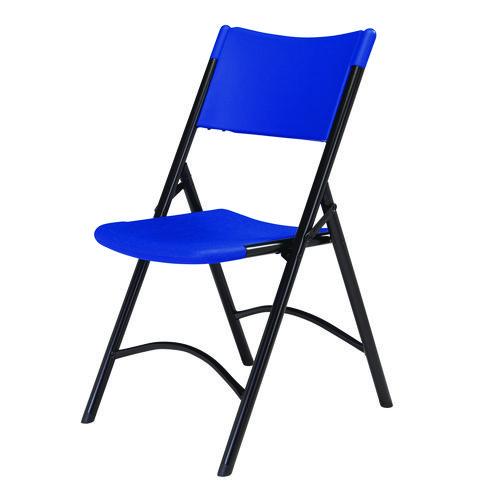 Picture of 600 Series Heavy Duty Plastic Folding Chair, Supports Up to 500 lb, 18" Seat Height, Blue Seat/Back, Black Base, 4/Pack