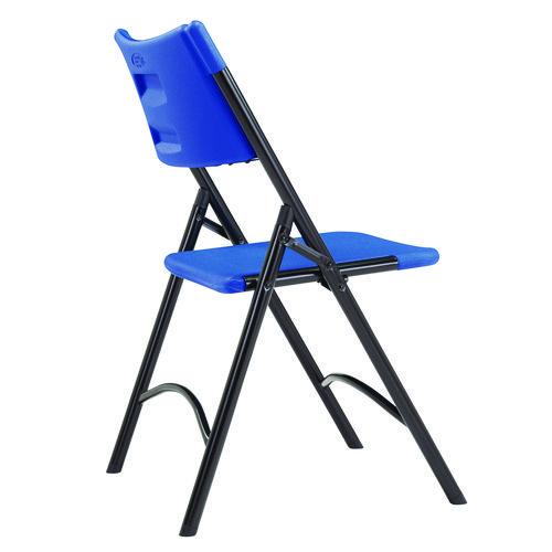 Picture of 600 Series Heavy Duty Plastic Folding Chair, Supports Up to 500 lb, 18" Seat Height, Blue Seat/Back, Black Base, 4/Pack