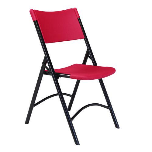 Picture of 600 Series Heavy Duty Plastic Folding Chair, Supports Up to 500 lb, 18" Seat Height, Red Seat/Back, Black Base, 4/Pack