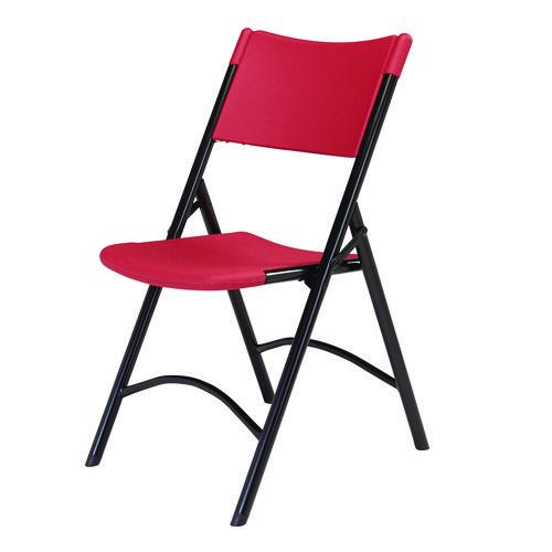 Picture of 600 Series Heavy Duty Plastic Folding Chair, Supports Up to 500 lb, 18" Seat Height, Red Seat/Back, Black Base, 4/Pack