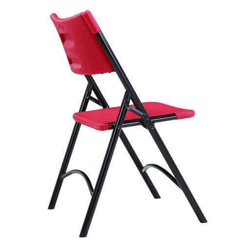 Picture of 600 Series Heavy Duty Plastic Folding Chair, Supports Up to 500 lb, 18" Seat Height, Red Seat/Back, Black Base, 4/Pack