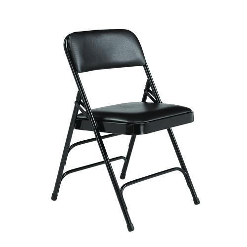 Picture of 1300 Series Premium Vinyl Upholstered Triple Brace Double Hinge Folding Chair, Supports 500 lb, Black Seat/Back/Base, 4/Pack