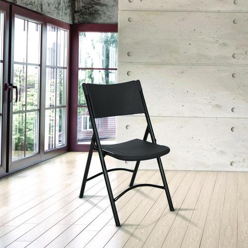 Picture of 600 Series Heavy Duty Plastic Folding Chair, Supports Up to 500 lb, 18" Seat Height, Black Seat/Back/Base, 4/Pack