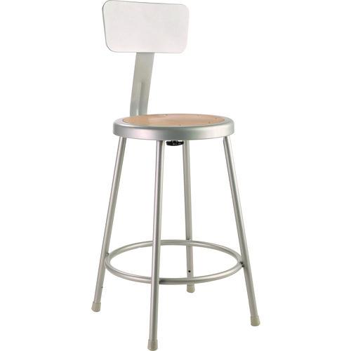 Picture of 6200 Series Heavy Duty Steel Stool With Backrest, Supports Up to 500 lb, 24" Seat Height, Brown Seat, Gray Back/Base