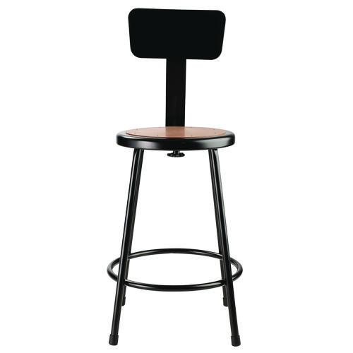 Picture of 6200 Series Heavy Duty Steel Stool With Backrest, Supports Up to 500 lb, 24" Seat Height, Brown Seat, Black Back/Base