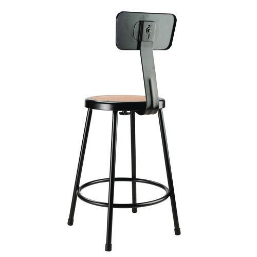 Picture of 6200 Series Heavy Duty Steel Stool With Backrest, Supports Up to 500 lb, 24" Seat Height, Brown Seat, Black Back/Base