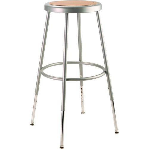 Picture of 6202 Series Height Adjustable Heavy Duty Steel Stool, Backless, Supports 500 lb, 25" to 33" Seat Height, Brown Seat/Gray Base
