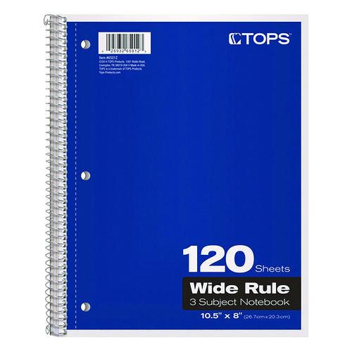 Picture of Coil-Lock Wirebound Notebook, 3-Hole Punch, 3-Subject, Legal Rule, Randomly Assorted Covers, (120) 10.5 x 8 Sheets