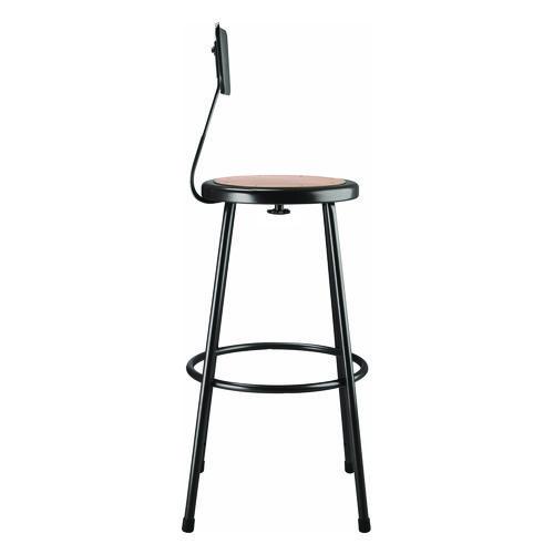 Picture of 6200 Series Heavy Duty Steel Stool With Backrest, Supports Up to 500 lb, 30" Seat Height, Brown Seat, Black Back/Base
