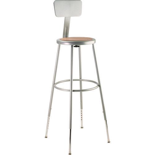 Picture of 6200 Series Height Adjustable Heavy Duty Steel Stool With Backrest, 32" to 39" Seat Height, Brown Seat, Gray Back/Base
