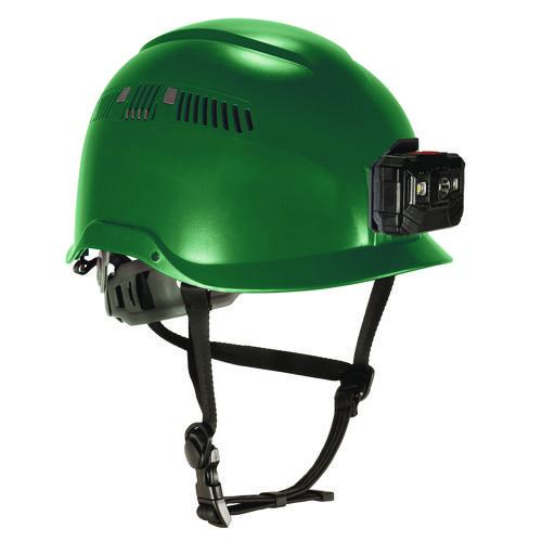 Picture of Skullerz 8977LED Class C Safety Helmet with LED Light and Adjustable Venting, 6-Point Ratchet Suspension, Green