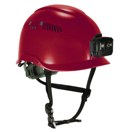 Picture of Skullerz 8977LED Class C Safety Helmet with LED Light and Adjustable Venting, 6-Point Ratchet Suspension, Red