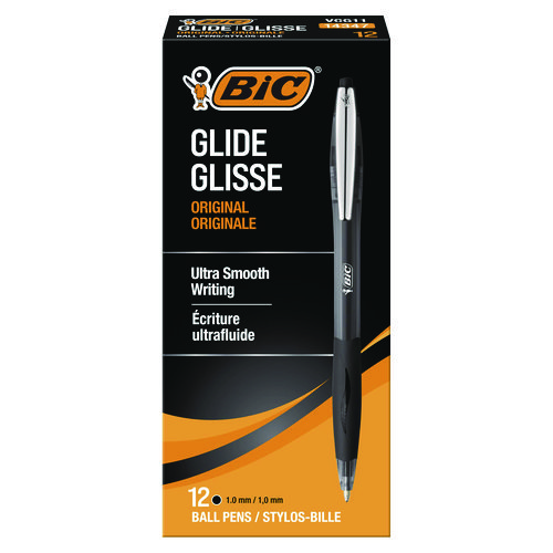 GLIDE+Ballpoint+Pen%2C+Retractable%2C+Medium+1+mm%2C+Black+Ink%2C+Smoke%2FBlack+Barrel%2C+Dozen