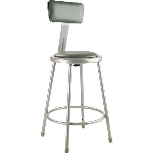 Picture of 6400 Series Heavy Duty Vinyl Padded Steel Stool With Backrest, Supports Up to 500 lb, 24" Seat Height, Gray Seat, Gray Base