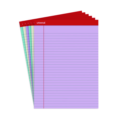 Colored+Perforated+Ruled+Writing+Pads%2C+Wide%2Flegal+Rule%2C+50+Assorted+Color+8.5+X+11.75+Sheets%2C+6%2Fpack