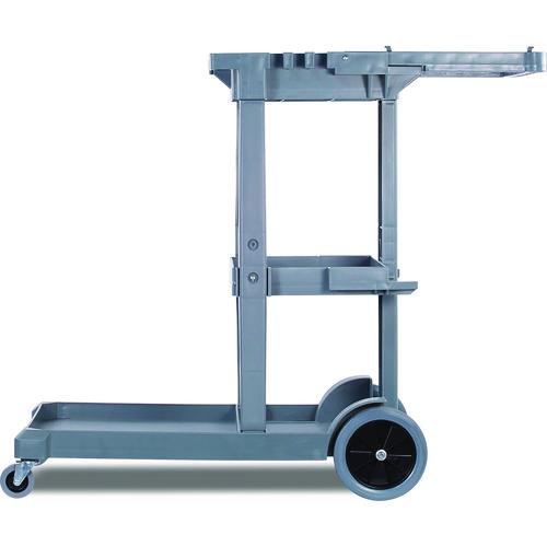 Picture of Janitor's Cart, Plastic, 4 Shelves, 1 Bin, 19" x 45" x 39", Gray