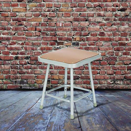 Picture of 6300 Series Heavy Duty Square Seat Steel Stool, Backless, Supports Up to 500 lb, 17.5" Seat Height, Brown Seat, Gray Base