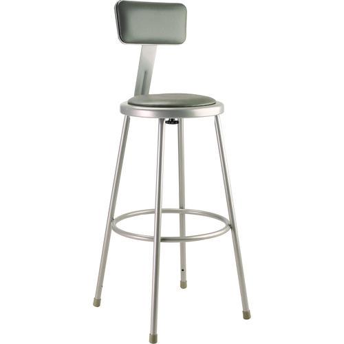 Picture of 6400 Series Heavy Duty Vinyl Padded Stool With Backrest, Supports 500 lb, 30" Seat Height, Gray Seat, Gray Back, Gray Base