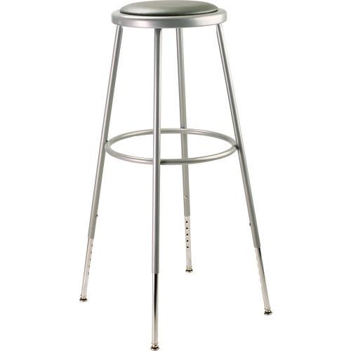 Picture of 6400 Series Height Adjust Heavy Duty Vinyl Padded Steel Stool, Backless, Support 500lb, 30.5" to 38.5" Height, Gray Seat/Base