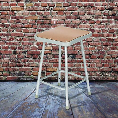 Picture of 6300 Series Heavy Duty Square Seat Steel Stool, Backless, Supports Up to 500 lb, 23.25" Seat Height, Brown Seat, Gray Base
