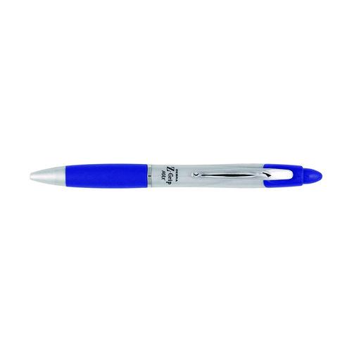 Picture of Z-Grip MAX Ballpoint Pen, Retractable, Medium 1 mm, Blue Ink, Silver/Blue Barrel, 12/Pack