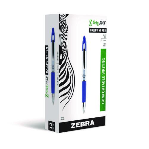 Picture of Z-Grip MAX Ballpoint Pen, Retractable, Medium 1 mm, Blue Ink, Silver/Blue Barrel, 12/Pack