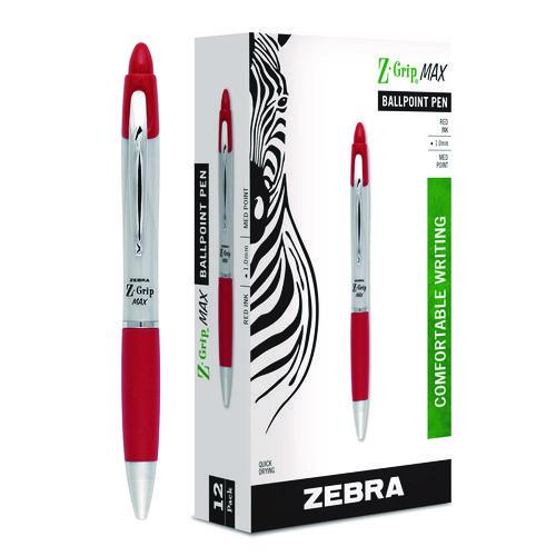 Picture of Z-Grip MAX Ballpoint Pen, Retractable, Medium 1 mm, Red Ink, Silver/Red Barrel, 12/Pack