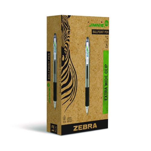 Picture of ECO Jimnie Clip Ballpoint Pen, Retractable, Medium 1 mm, Black Ink, Clear/Black Barrel, 12/Pack