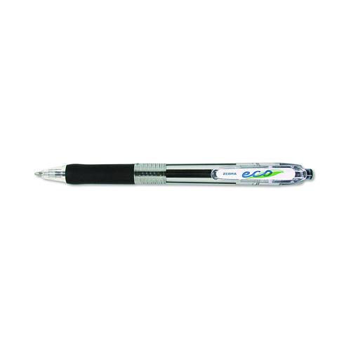 Picture of ECO Jimnie Clip Ballpoint Pen, Retractable, Medium 1 mm, Black Ink, Clear/Black Barrel, 12/Pack